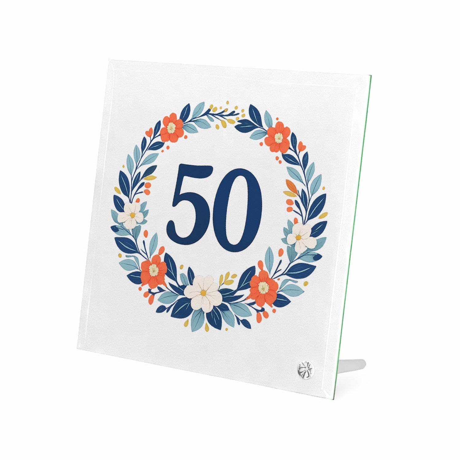 Mr Cadeautjes Glasframe 20 x 20 - design Mijlpaalverjaardag met een speelse plantenslinger en groot c | cadeau Wit