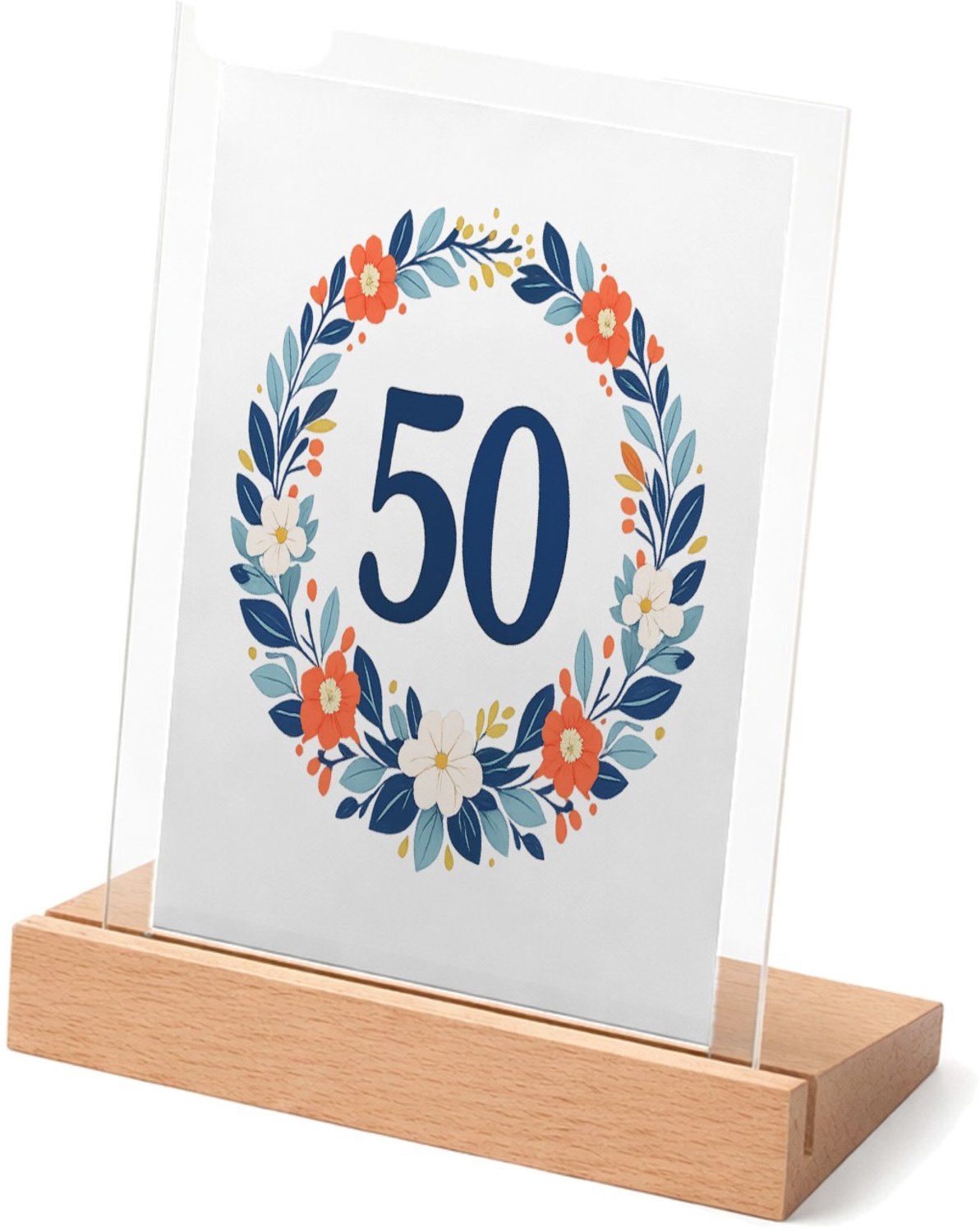 Mr Cadeautjes Glasframe met vaste tekst - design Mijlpaalverjaardag met een speelse plantenslinger en groot c | cadeau Wit