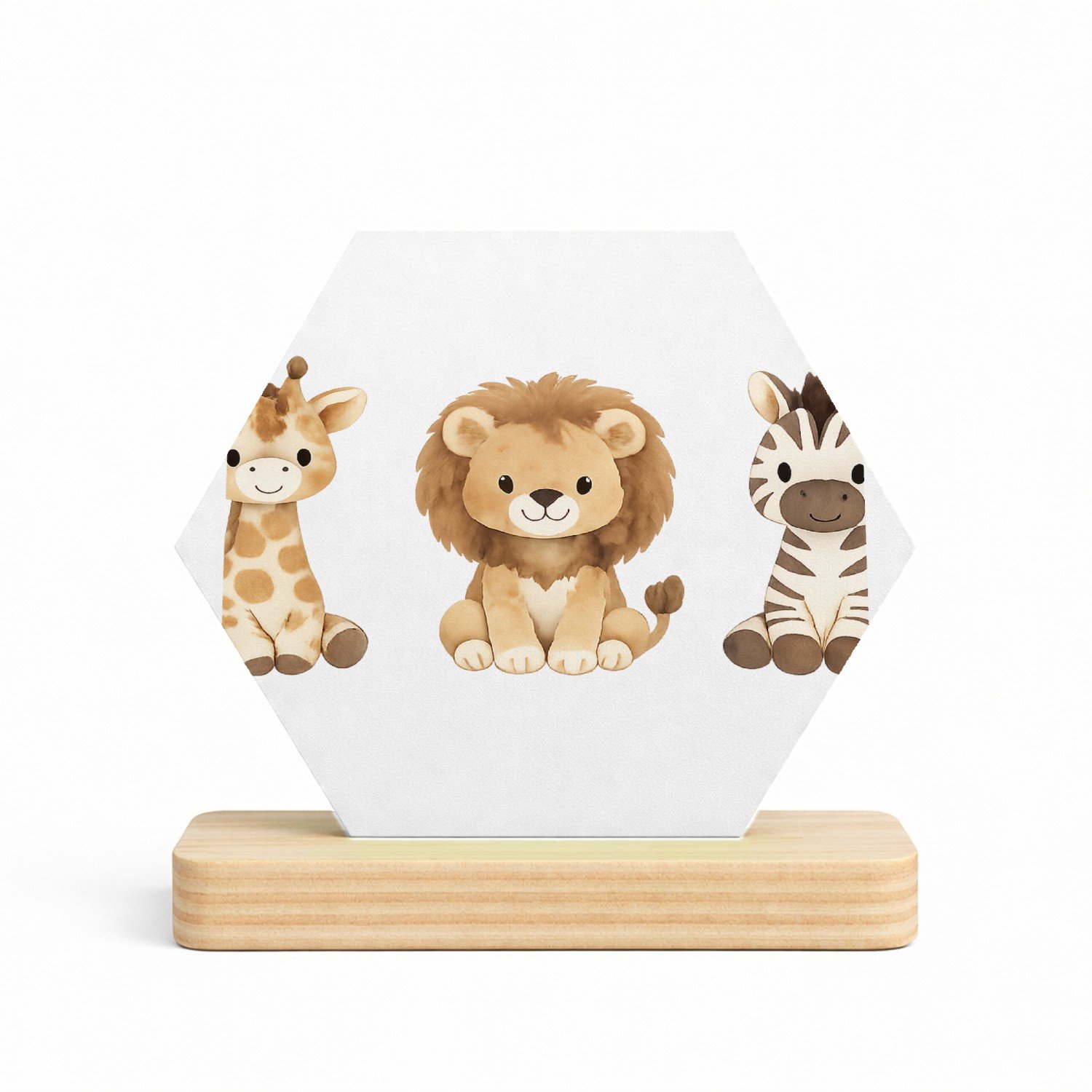 Mr Cadeautjes MDF fotolijst/inleg hexagon 14 x 13 - design Rustig drieluik met bosdieren in zachte aquarel | cadeau Wit