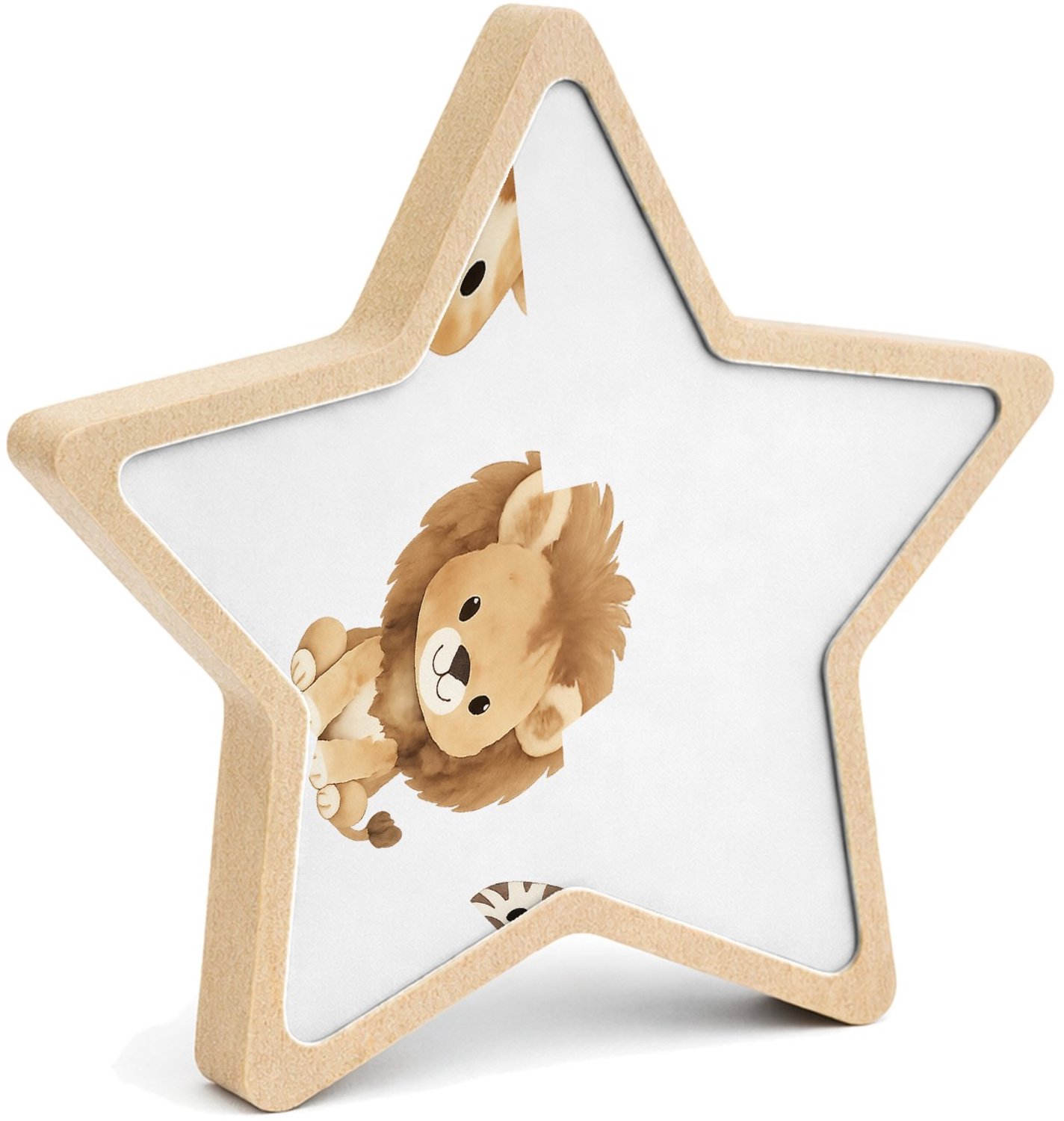 Mr Cadeautjes MDF fotolijst ster 14 x 13,5 - design Rustig drieluik met bosdieren in zachte aquarel | cadeau Wit