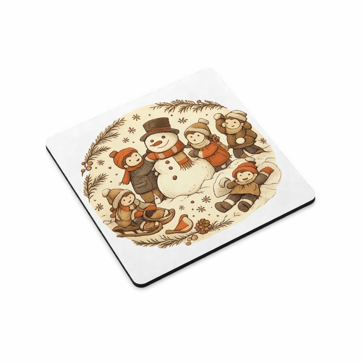 Mr Cadeautjes MDF magnetische fotolijst vierkant 9,5 - design Een vrolijke all-over herfstwandeling met een dierlijke para | cadeau Wit