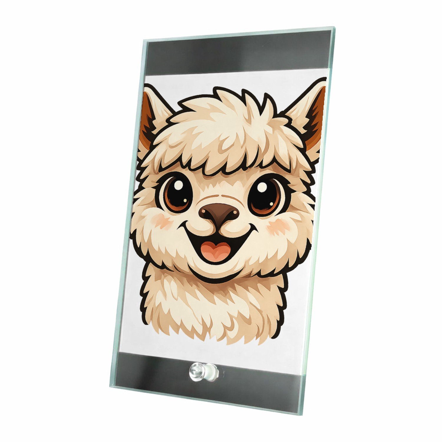 Mr Cadeautjes Glasframe 15 x 23 - design Een vrolijke alpaca met grote, nieuwsgierige ogen en een bre | cadeau Wit