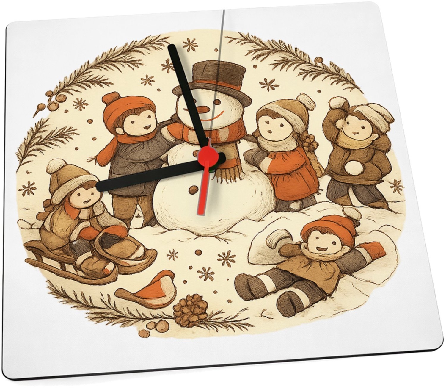 Mr Cadeautjes Klok 19 x 19 - design Een vrolijke all-over herfstwandeling met een dierlijke para | cadeau Wit