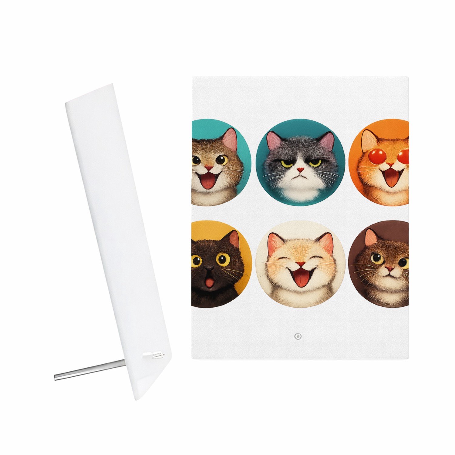 Mr Cadeautjes Glazen fotopaneel Set van zes expressieve kattenportretten met verschillende s - 15 x 20 cm, staand - glas, decoratie, wanddecoratie | cadeau Wit