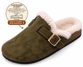Dames Clogs – Warme Gevoerde Clogs met Gesp – Pantoffels – Stevige Zool – Groen - maat 37 - Voetlengte 25,5 cm -