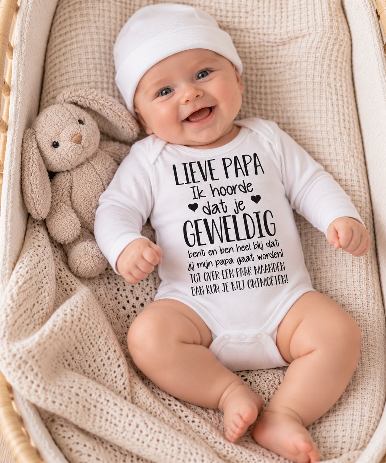 Baby cadeau geboorte meisje jongen set met tekst kledingset Bodysuit en muts |Kraamkado | Gift Set | rompertje Lieve papa ik ben heel blij dat je mijn gaat worden aanstaande aankondiging bekendmaking zwangerschap – foto 3