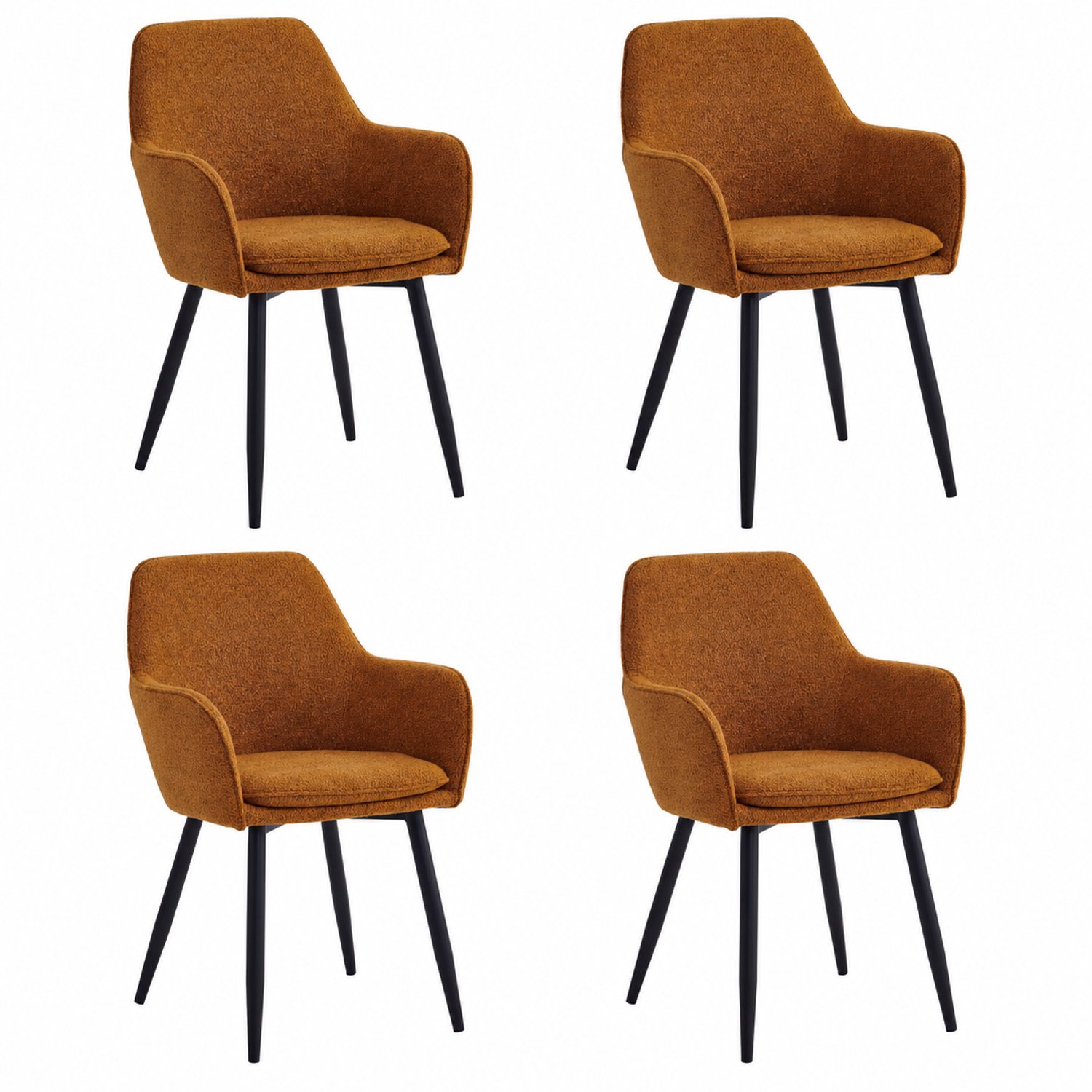 Colenis Levan - Eetkamerstoelen - Set van 4 - Okergeel Bouclé - Met armleuning