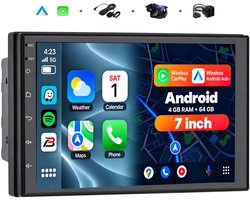 Boscer Autoradio 2Din Universeel - Android 13 - Apple Carplay & Android Auto (Draadloos) - 4+64GB - 7 Inch HD Touchscreen - GPS Navigatiesysteem - Achteruitrijcamera