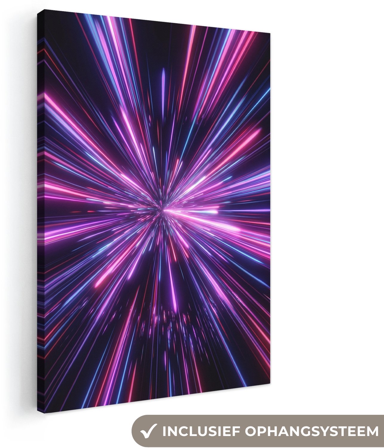 Canvas schilderij 40x60 cm - Exclusieve wanddecoratie Lichtsnelheid - Ruimte - Roze - Paars - Muurdecoratie woonkamer - Slaapkamer decoratie - Kamer accessoires - Schilderijen op canvas