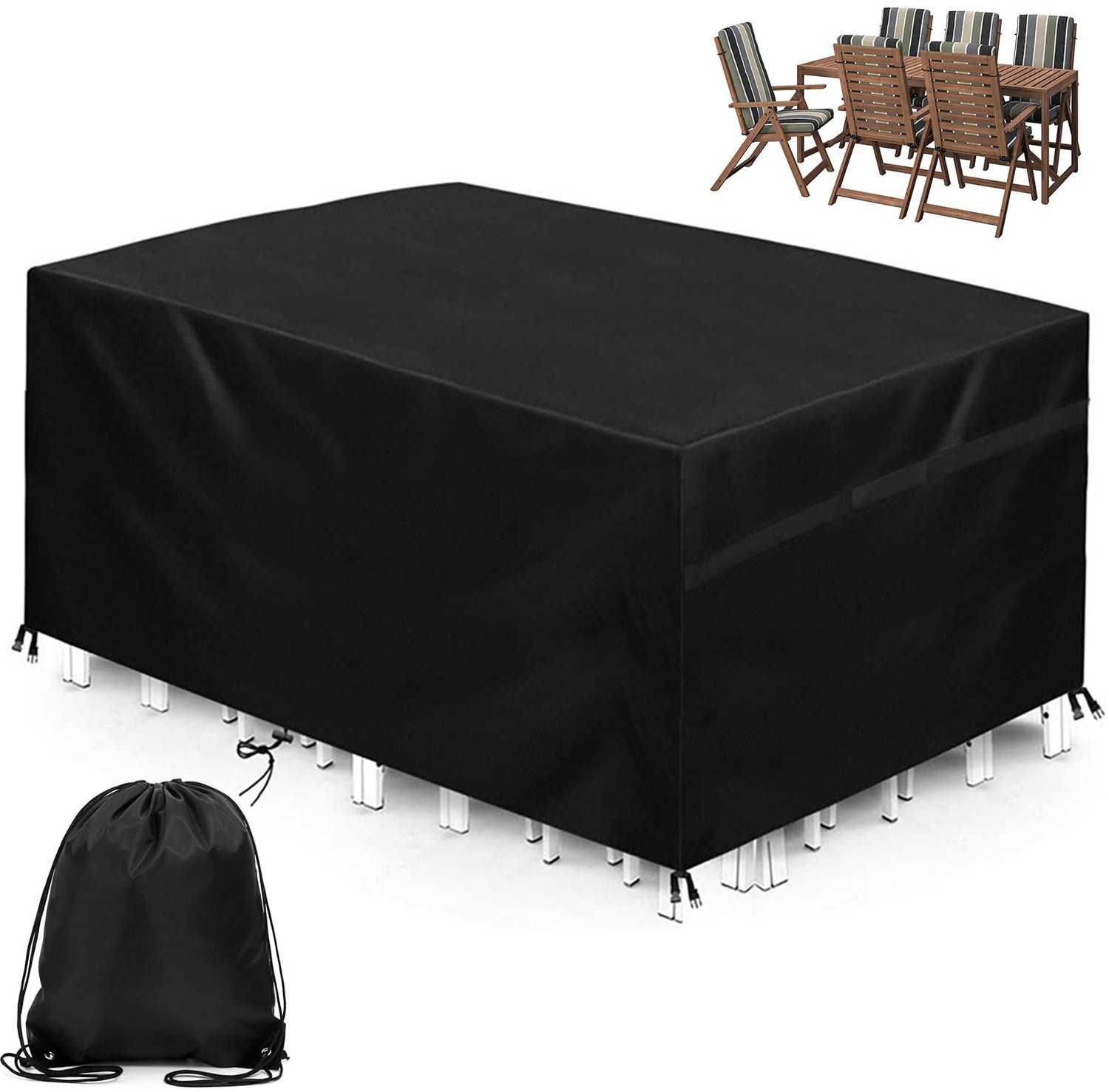 Famanu Waterdichte afdekking voor tuinmeubelen, 420D Oxford, winterbestendig en UV-bestendig, 200 x 100 x 75 cm, voor optimale bescherming van buitenmeubels wit