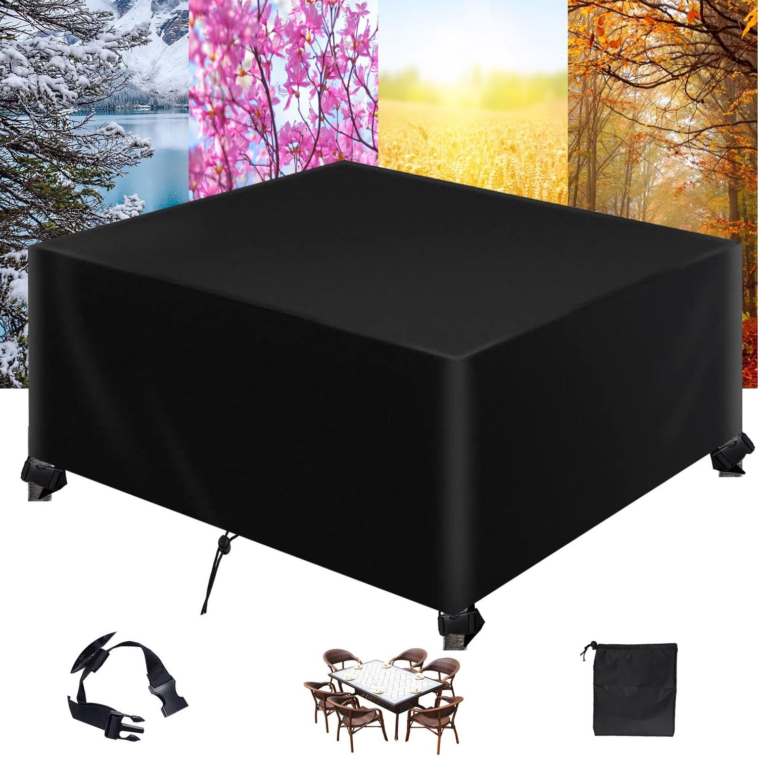 Famanu Beschermhoes voor tuinmeubelen, rechthoekig, 420D Oxford, waterdicht en UV-bestendig, zwart, 60 x 60 x 60 cm voor optimale bescherming tegen weersinvloeden