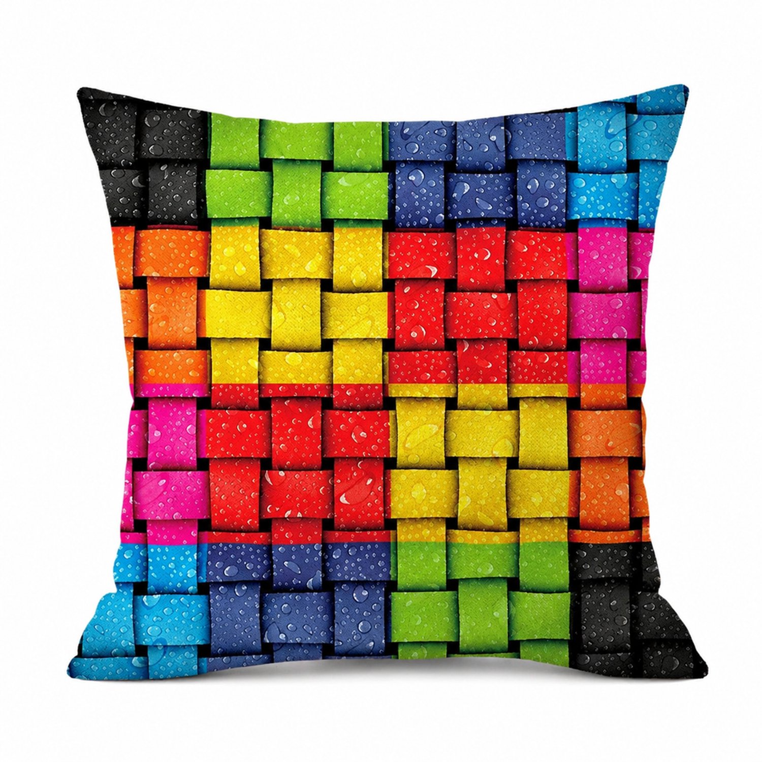 SWGOTA Sierkussenhoes 45 x 45 cm van kortpolig pluche met kleurrijke geometrische vlechtprint voor de slaapkamer Rood