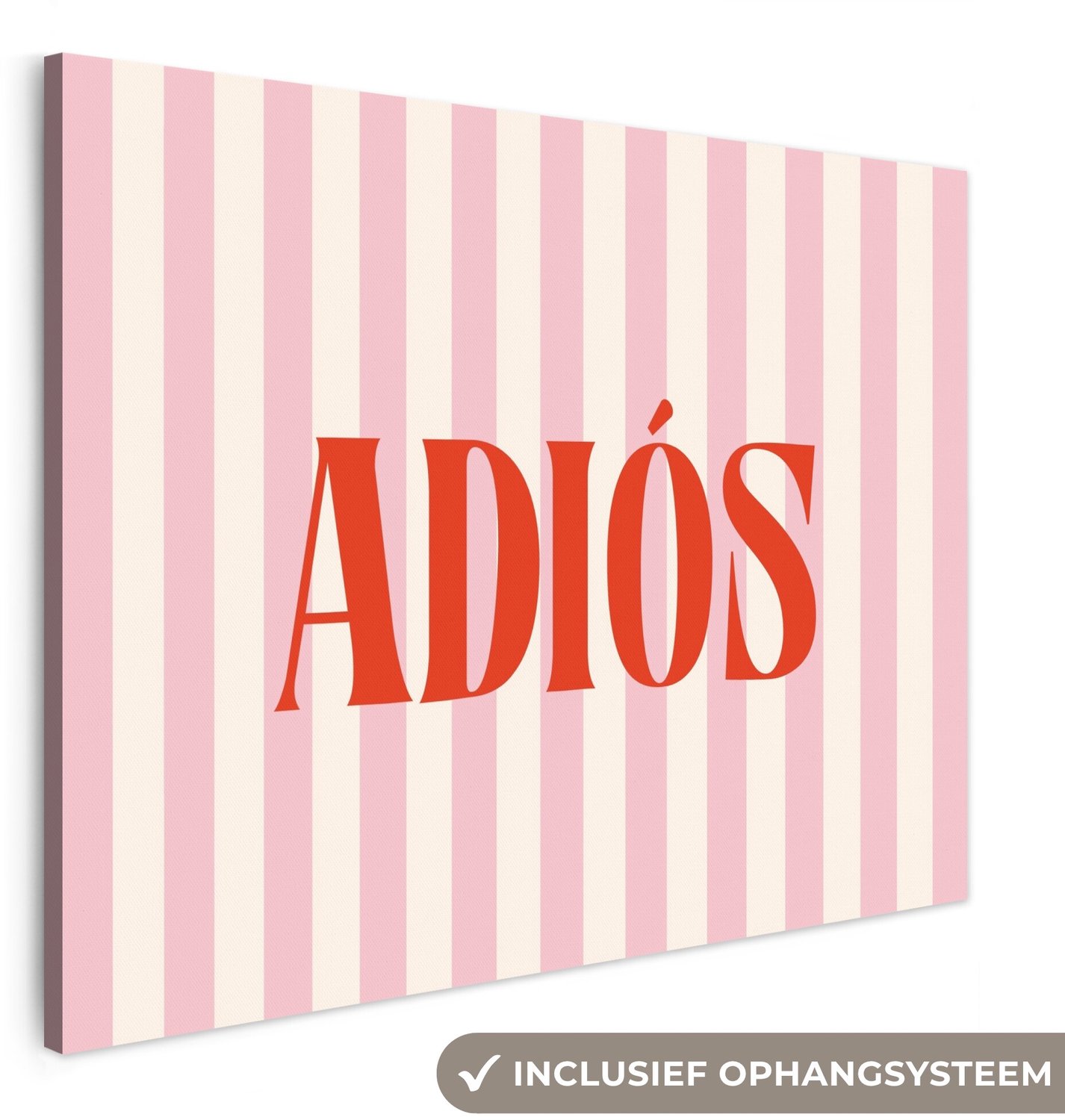 Canvas schilderij 160x120 cm - Exclusieve wanddecoratie Zachtroze - Rood - Strepen - Adiós - Muurdecoratie woonkamer - Slaapkamer decoratie - Kamer accessoires - Schilderijen op canvas groot XXL