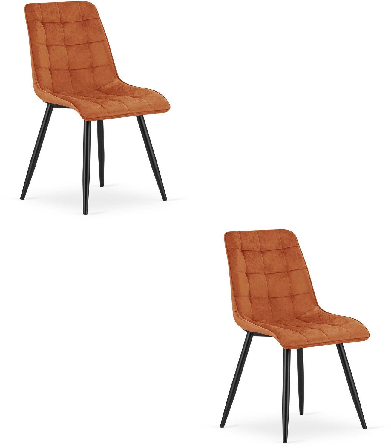 Oskar Set van 2 Eetkamerstoelen SPLIT – Koperkleurig Velvet / Fluweel – Gestoffeerde Zitting – Zwarte Metalen Poten – Modern Design – Voor Eetkamer en Keuken