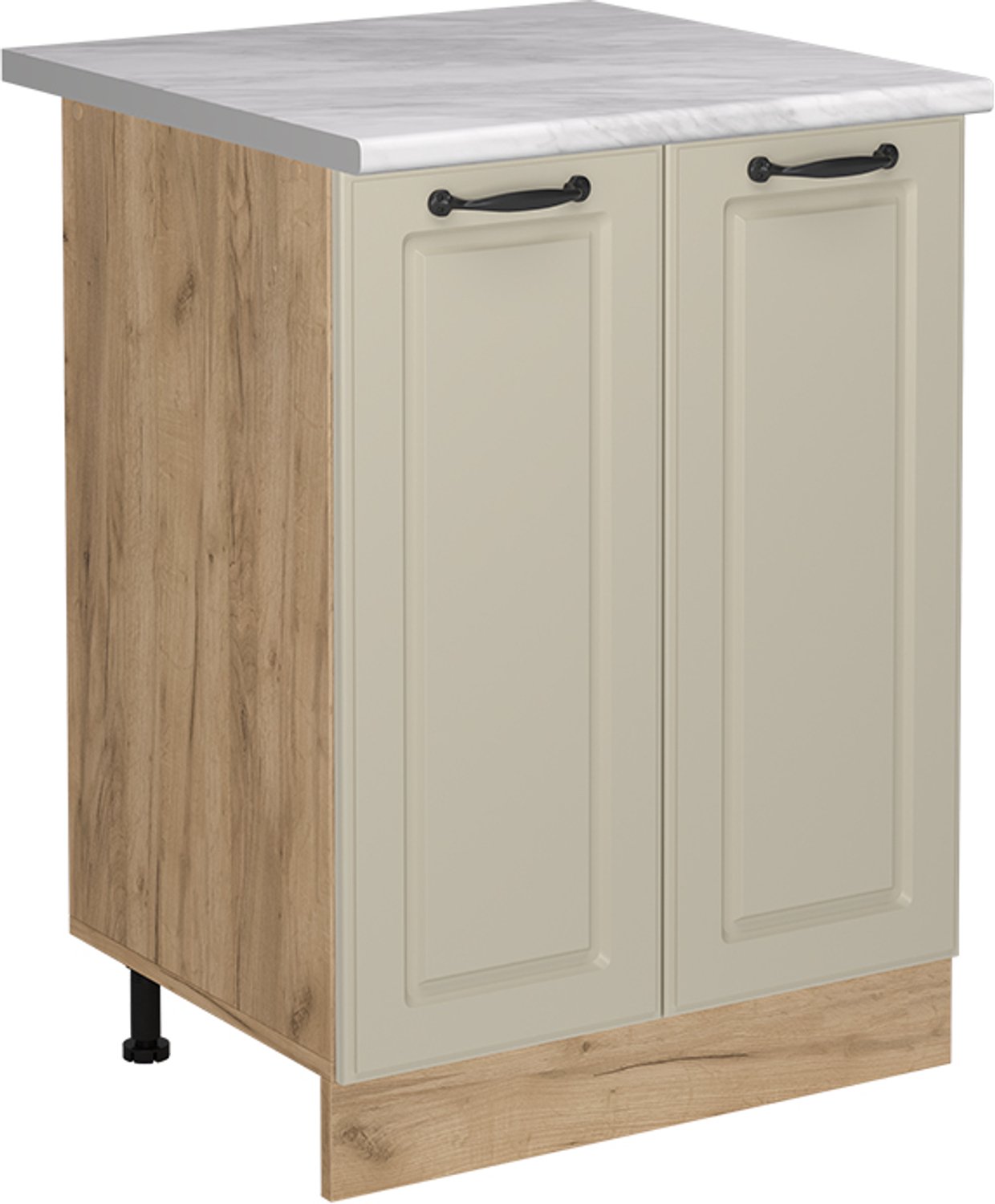 Vicco Keukenonderkast R-Line, Zand landelijk/Goudkleurig Eiken, 60 cm marmer werkblad