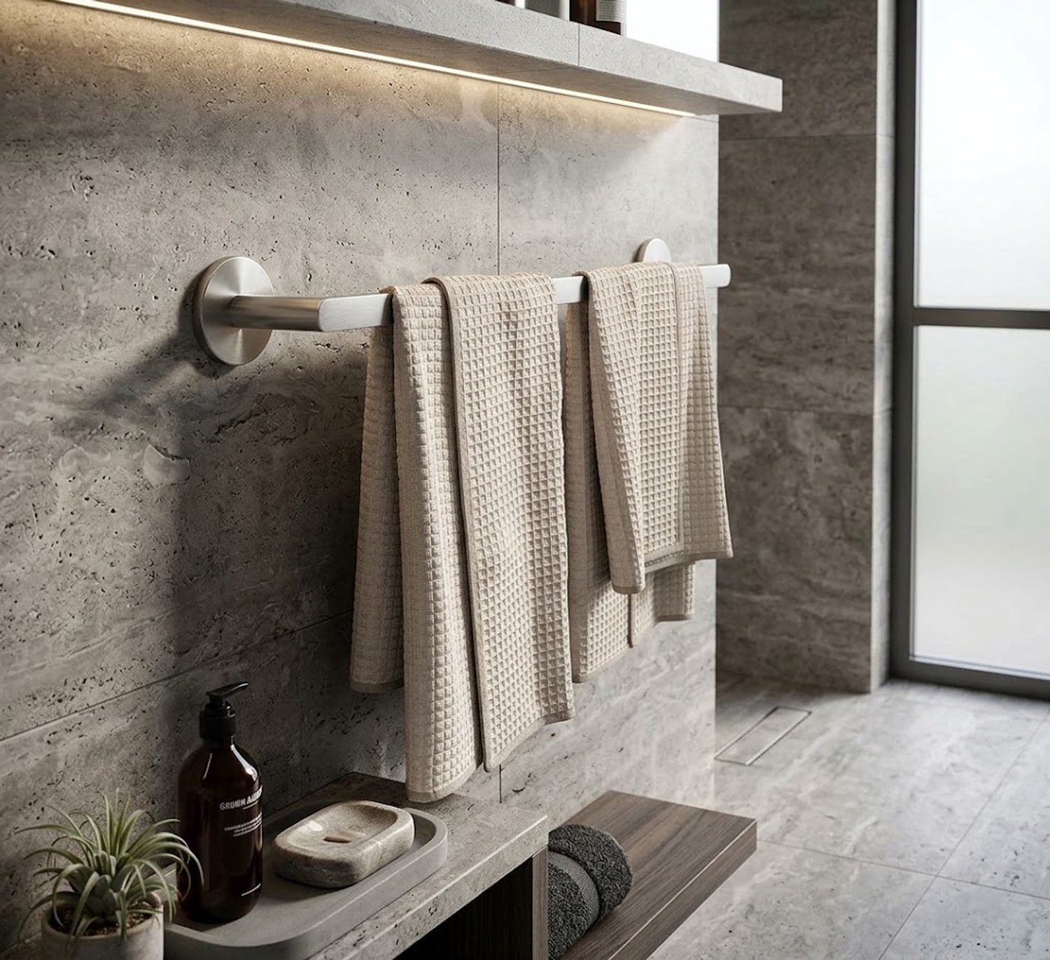 Cecipa Luxe Handdoekstang Geborsteld Zelfklevend Handdoekrek Zonder Boren Roestvrijstaal Badkamer Rek Modern Design voor Badkamer & WC Zilver