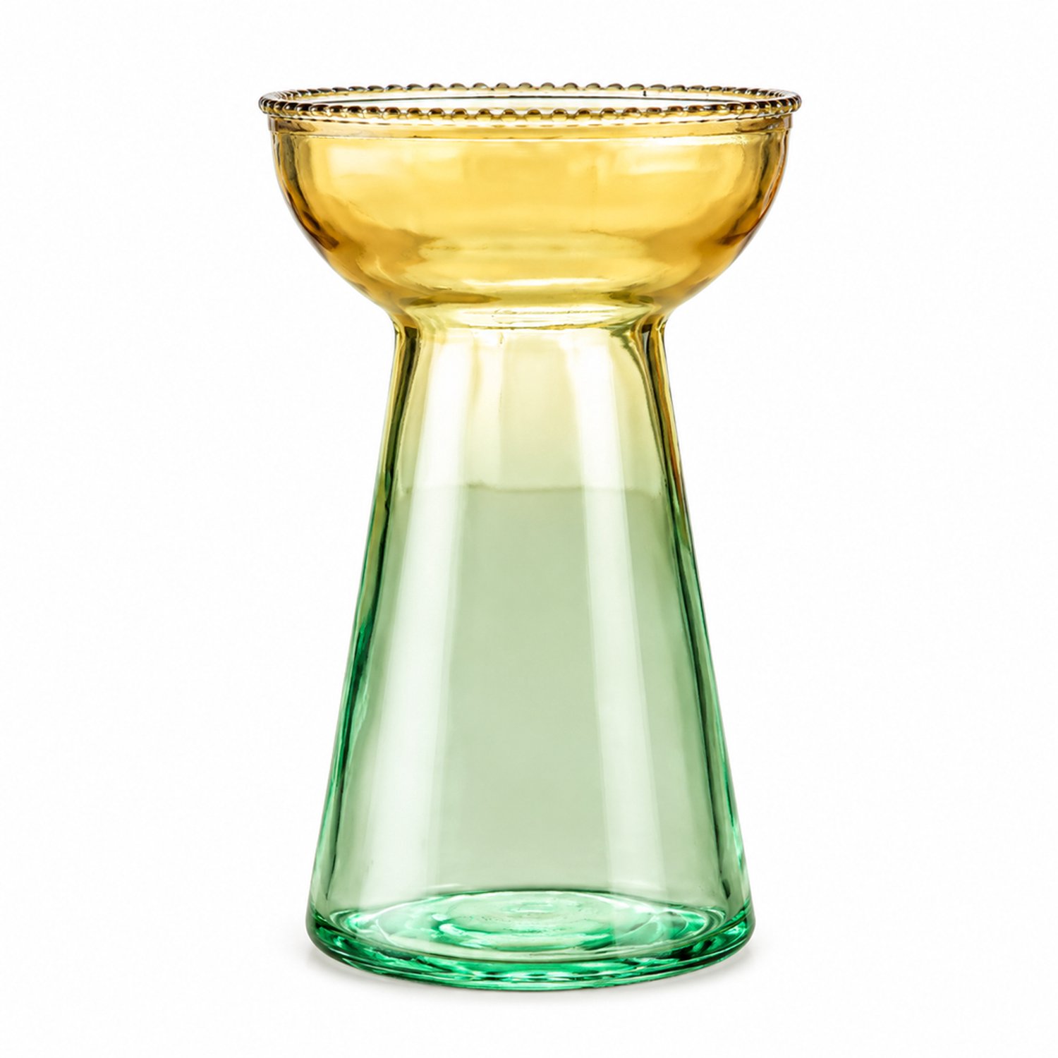 SWGOTA Geel-groene glazen vaas met lotusvorm - 15 cm hoog - Komvormige opening - Voor droogbloemen en verse bloemen - In kartonnen doos