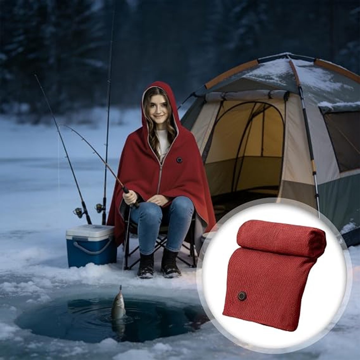 Elektrische deken - Verwarmde deken in cape-stijl - Verwarmde Schoudermantel - Verwarmde Hoodie Deken - Verwarmde deken - 3 Standen - USB-opladen - Snelle verwarming - Kerstcadeau - Geschikt voor gebruik buitenshuis en binnenshuis - Rood - 150x80cm – foto 3