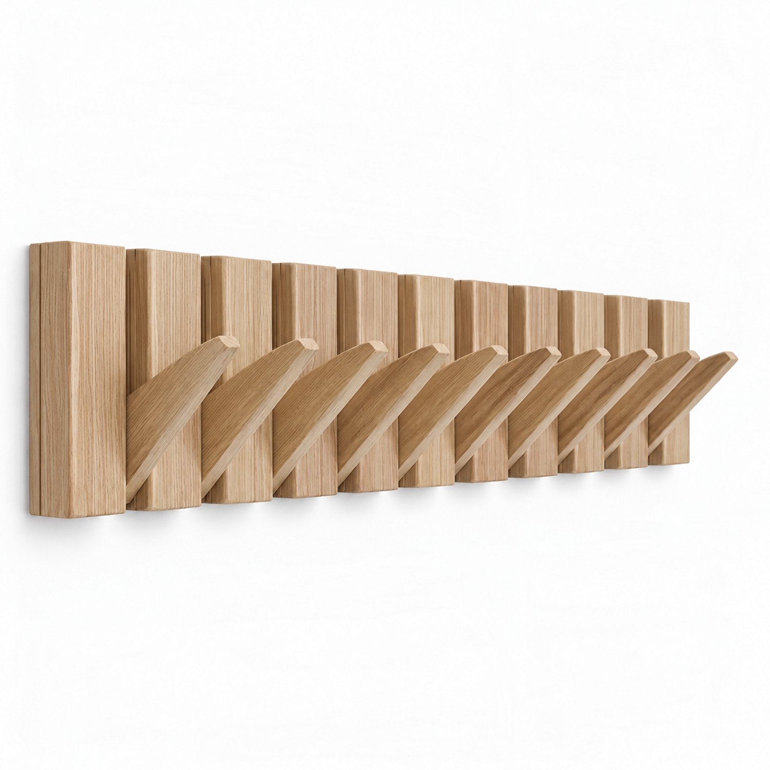 TOJ 10 Haaks Wandkapstok – 70cm - Muur / Wand Kapstok - Hangende Design Muurkapstok - Hout - Naturel Eikenlook