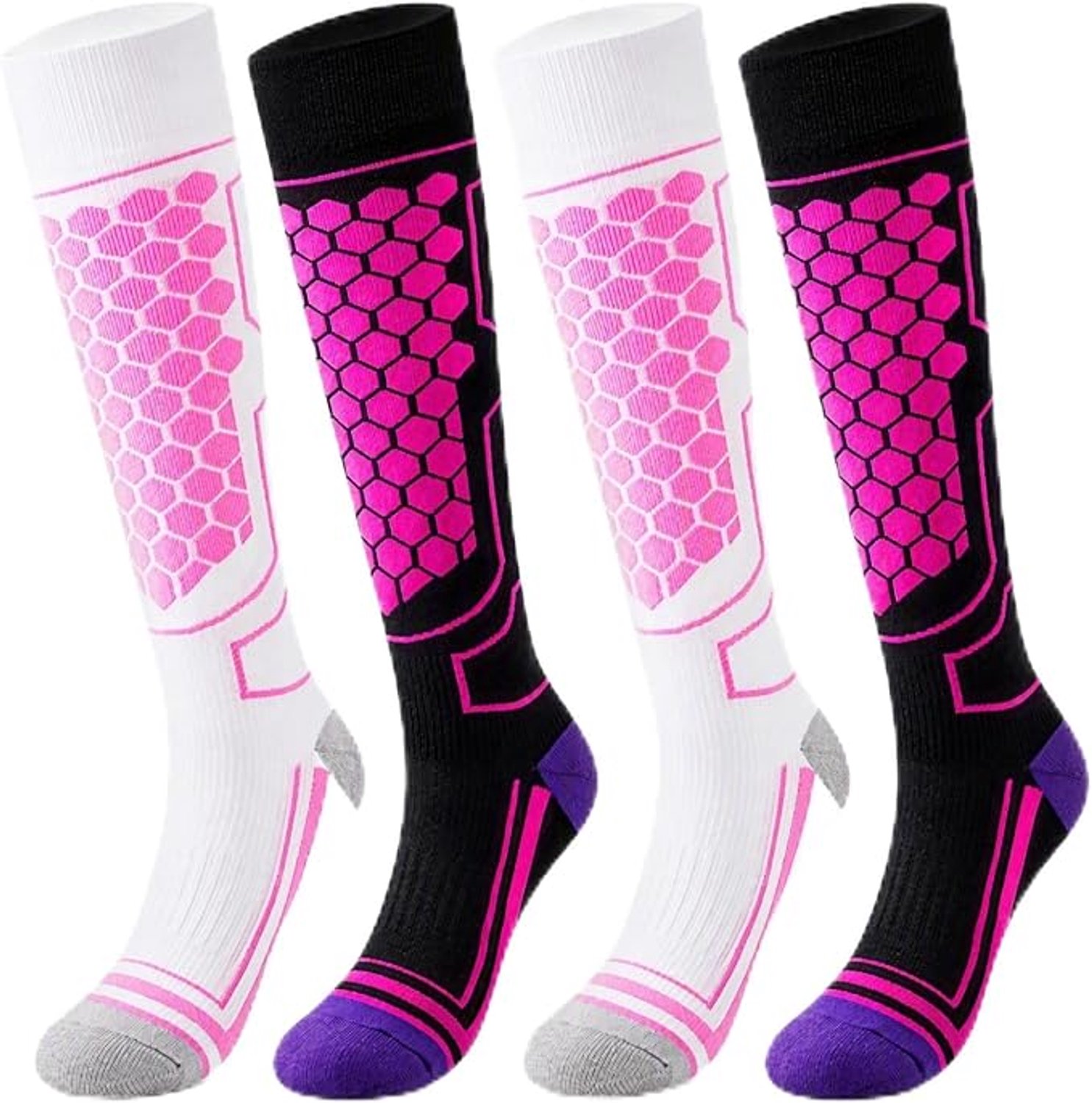 KZQ Dames Skisokken 2-Pack Thermische Wintersokken Voor Skiën Snowboarden Wandelen En Wintersporten Lang En Warm Veelkleurig