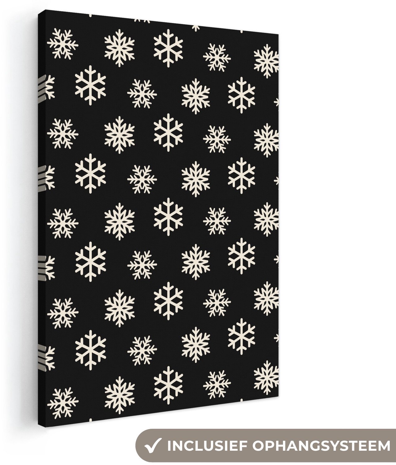 Canvas schilderij 60x90 cm - Exclusieve wanddecoratie Sneeuwvlok - Zwart - Wit - Kerst - Muurdecoratie woonkamer - Slaapkamer decoratie - Kamer accessoires - Schilderijen op canvas - Kerstdecoratie voor binnen - Kerstversiering - Kerstmis versiering