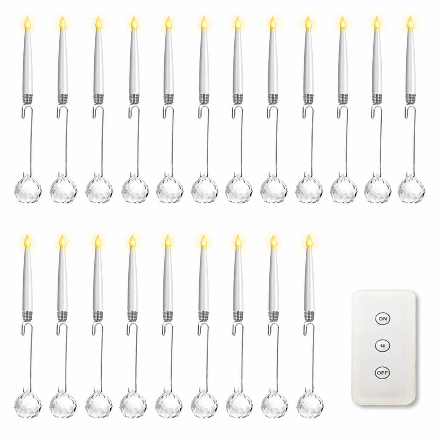 led kaarsen, set van 20 met haken en kristalbolvormige hangers, inclusief afstandsbediening, voor kerst- en feestdecoratie