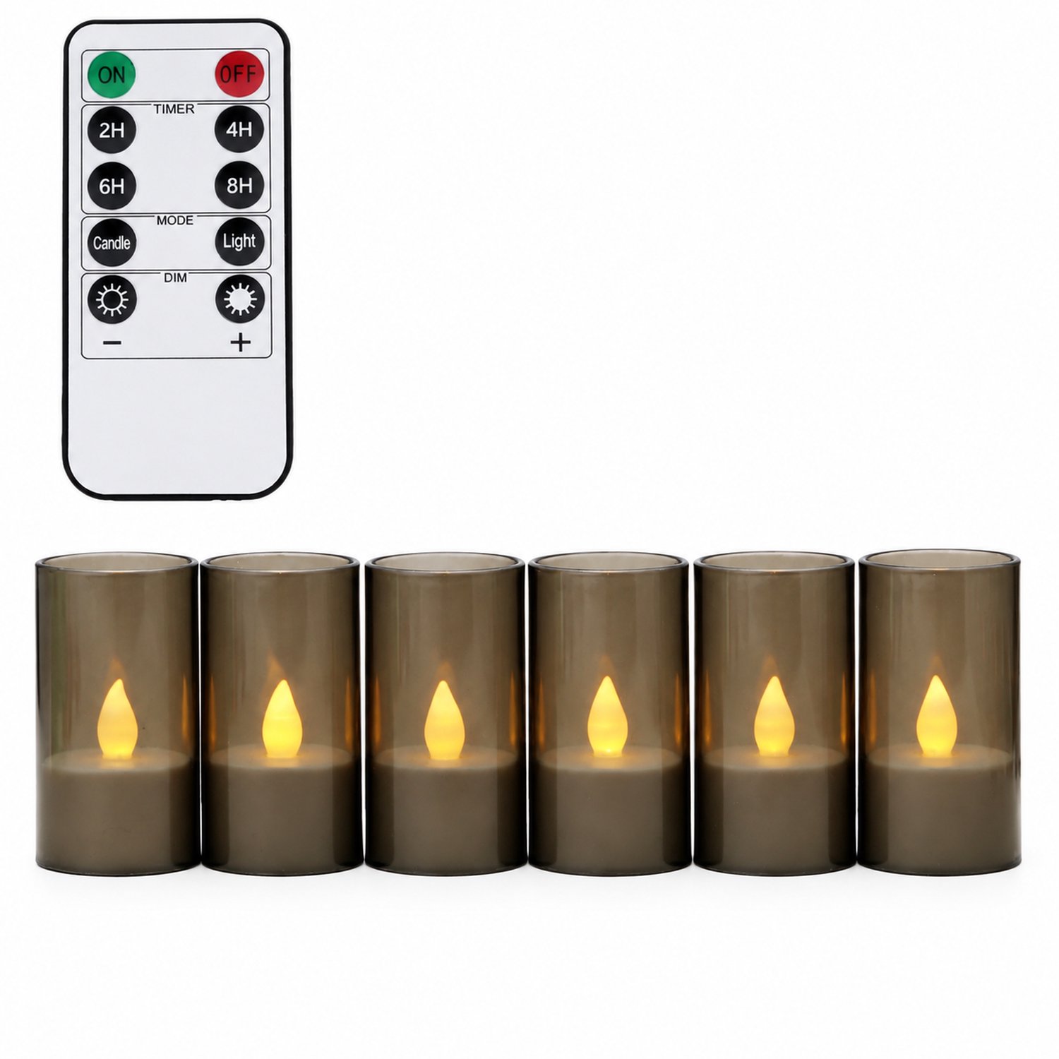 SWGOTA led kaarsen in grijze cups, 6 stuks per doos, warme vlamvormige verlichting met afstandsbediening, voor bruiloftsdecoratie Grijs