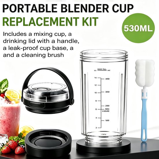 Mengbeker 530 ml - Met drinkdeksel en handvat - Voor draagbare mixer — afbeelding 2
