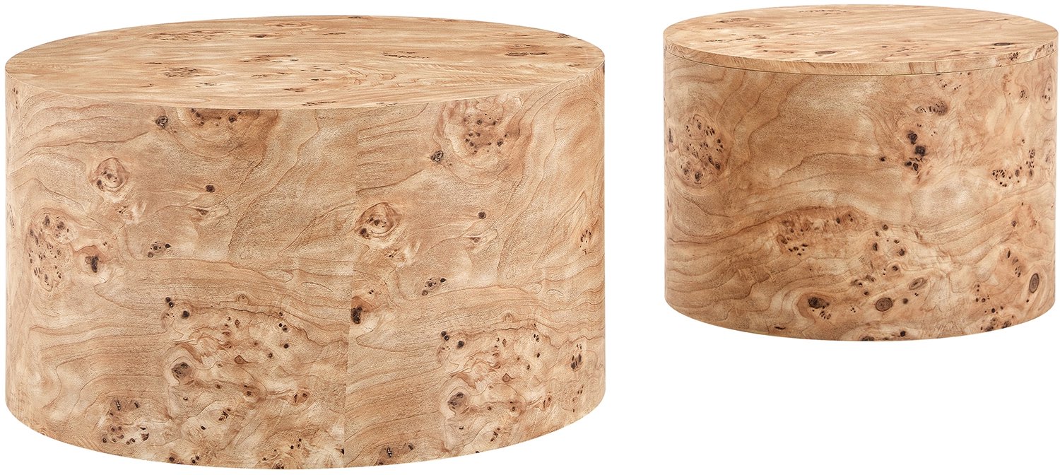 MUVANO Set van 2 ronde salontafels - Bijzettafels met opbergruimte - MDF houtlook - Afneembaar deksel kleine tafel - Ø 62,8 en 44 cm - Woonkamer houtkleur