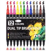 Kaiyaya - Twinmarkers - 12 stuks - Markeerstiften - Brush markers - 12 levendige kleuren