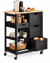 SoBuy FKW79-SCH Keukentrolley Zwart - Serveerwagen met Afneembare Dienbladen - Keuken Trolley op Wielen - 68 x 38 x 84,5 cm