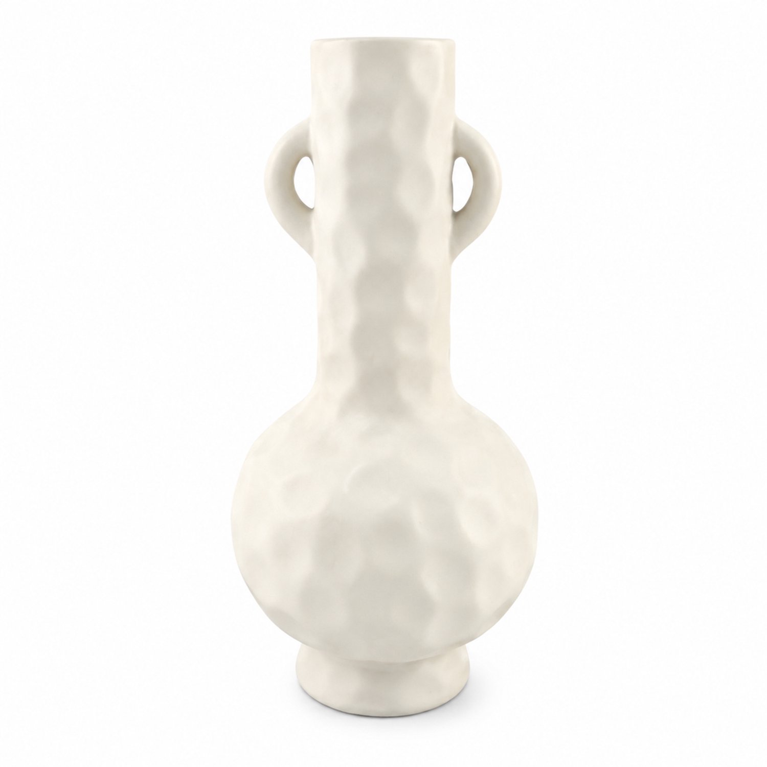 SWGOTA Witte keramische vaas met twee oren, 23,3 cm hoog, gefacetteerd ontwerp met lange hals en ronde buik, in kartonnen doos