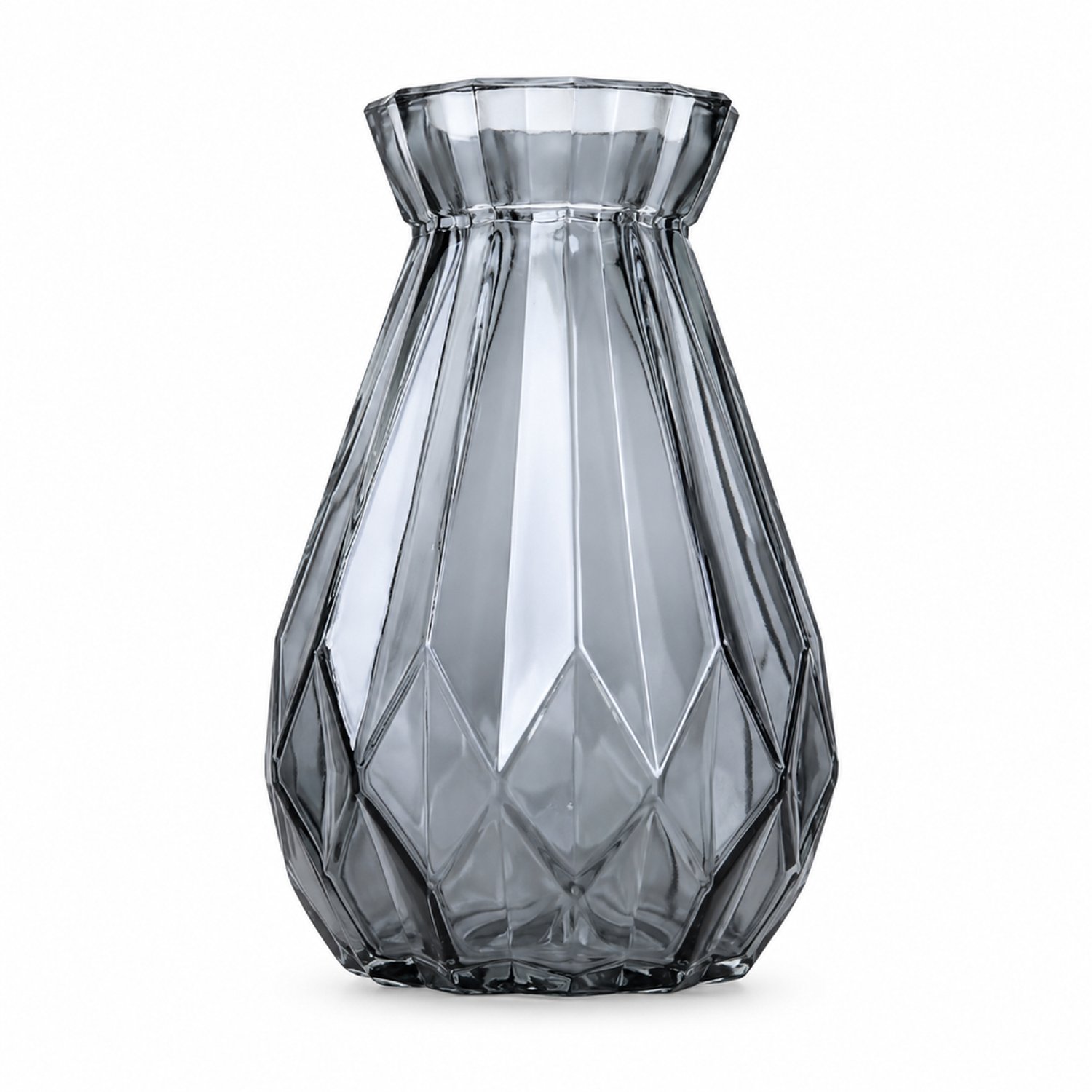 SWGOTA Grijze glazen vaas 18 cm met geometrische origamivorm voor droogbloemen en woonkamerdecoratie Grijs
