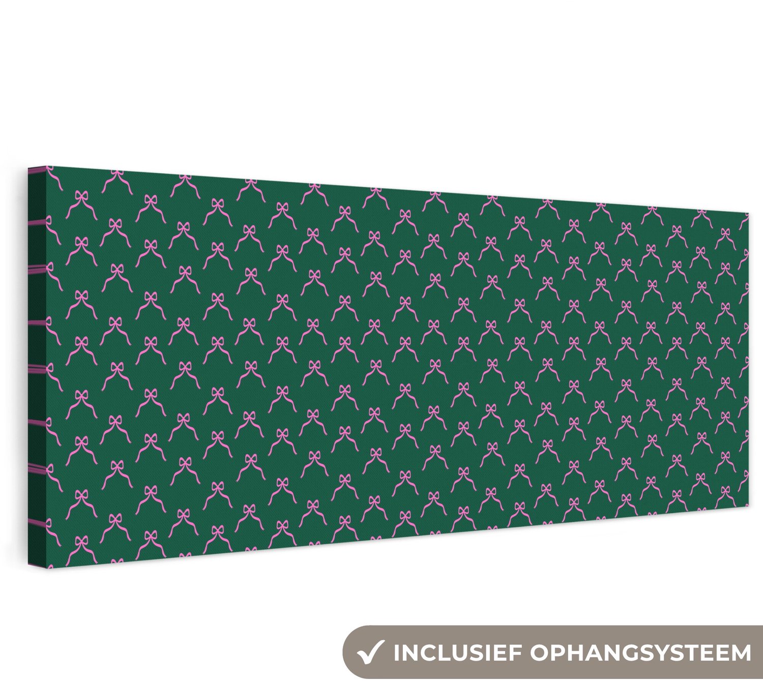Canvas schilderij 180x60 cm - Exclusieve wanddecoratie Kerst - Neon - Groen - Strik - Muurdecoratie woonkamer - Slaapkamer decoratie - Kamer accessoires - Schilderijen op canvas groot XXL