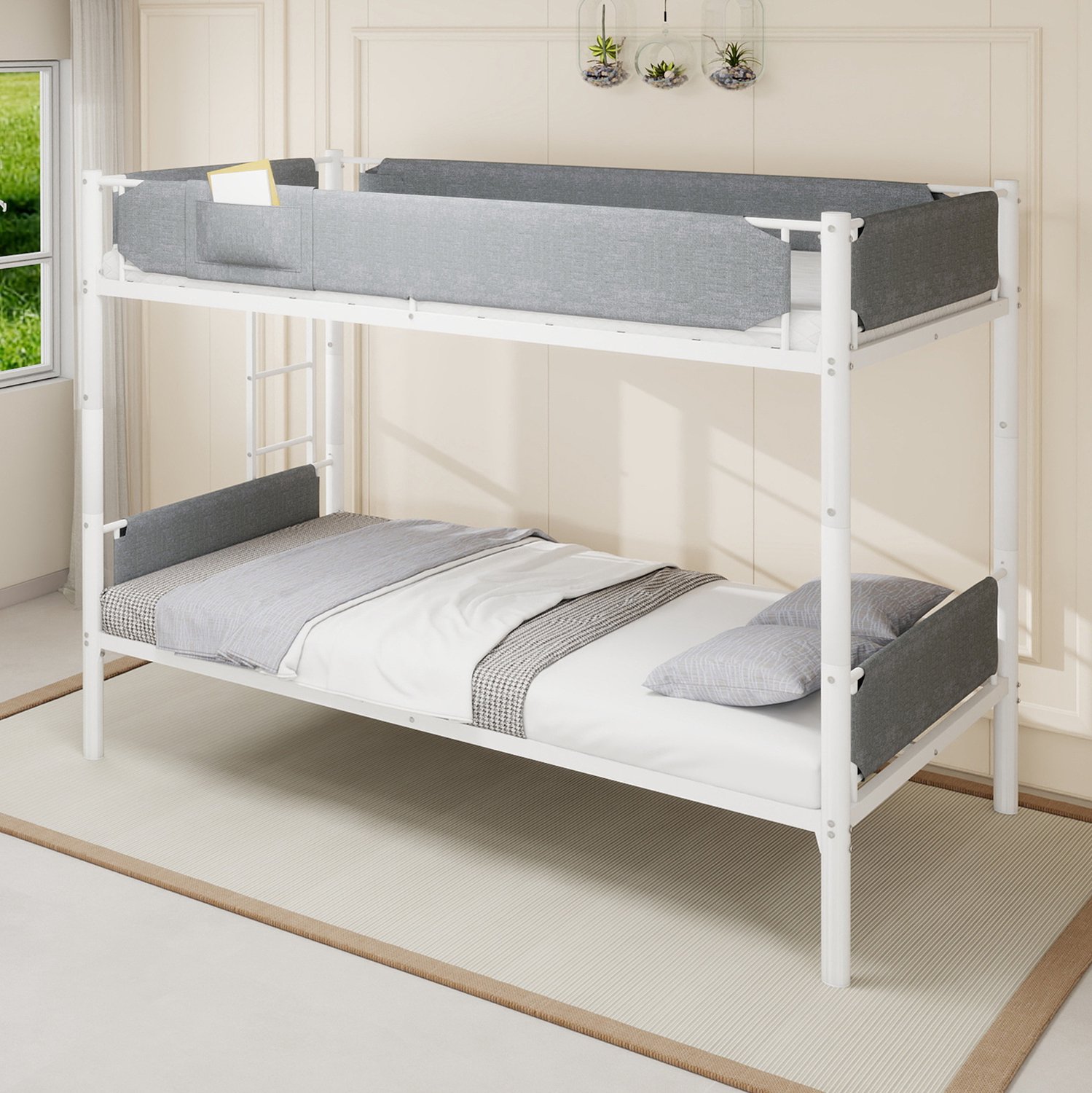 MODFU Stapelbed - Afneembare Uitvalbeveiliging - Twee Losse Bedden - Metaal - Wit - 90 X 190 Cm