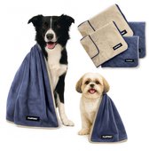 FLUFFINO Microvezel Hondenhanddoek - Set van 4 (2x 90 x 50 cm + 2x 120 x 70 cm) - Beige & Blauw