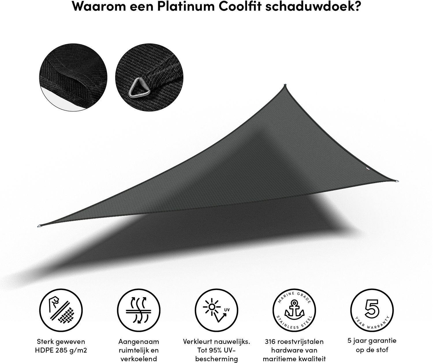 Platinum Sun & Shade Coolfit voile d’ombrage triangulaire, 570x400x400cm, Noir