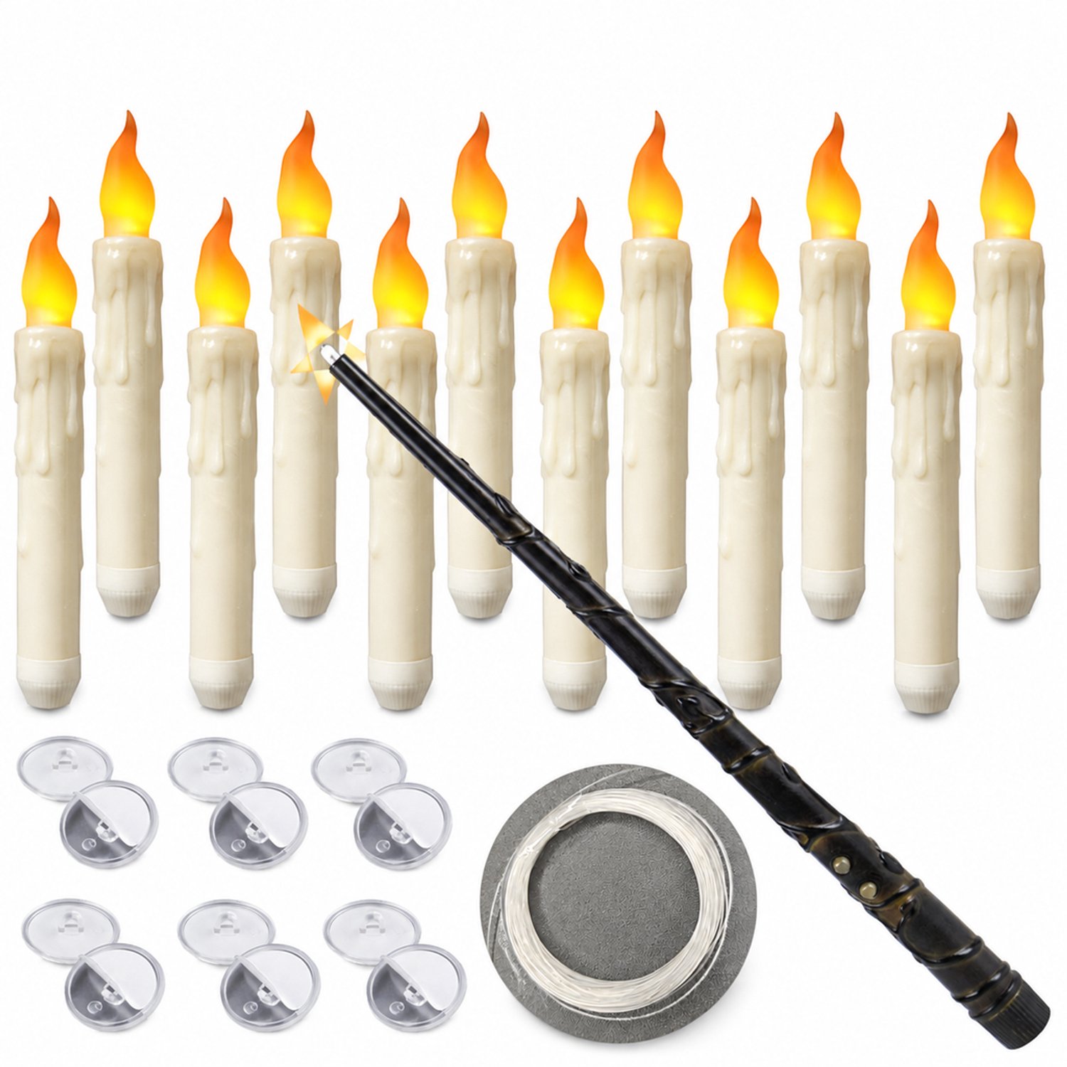 SWGOTA led kaarsen, set van 12 met toverstaf-afstandsbediening, warmwit knipperlicht en wasdruppelvorm, voor hangende feestdecoratie Crème