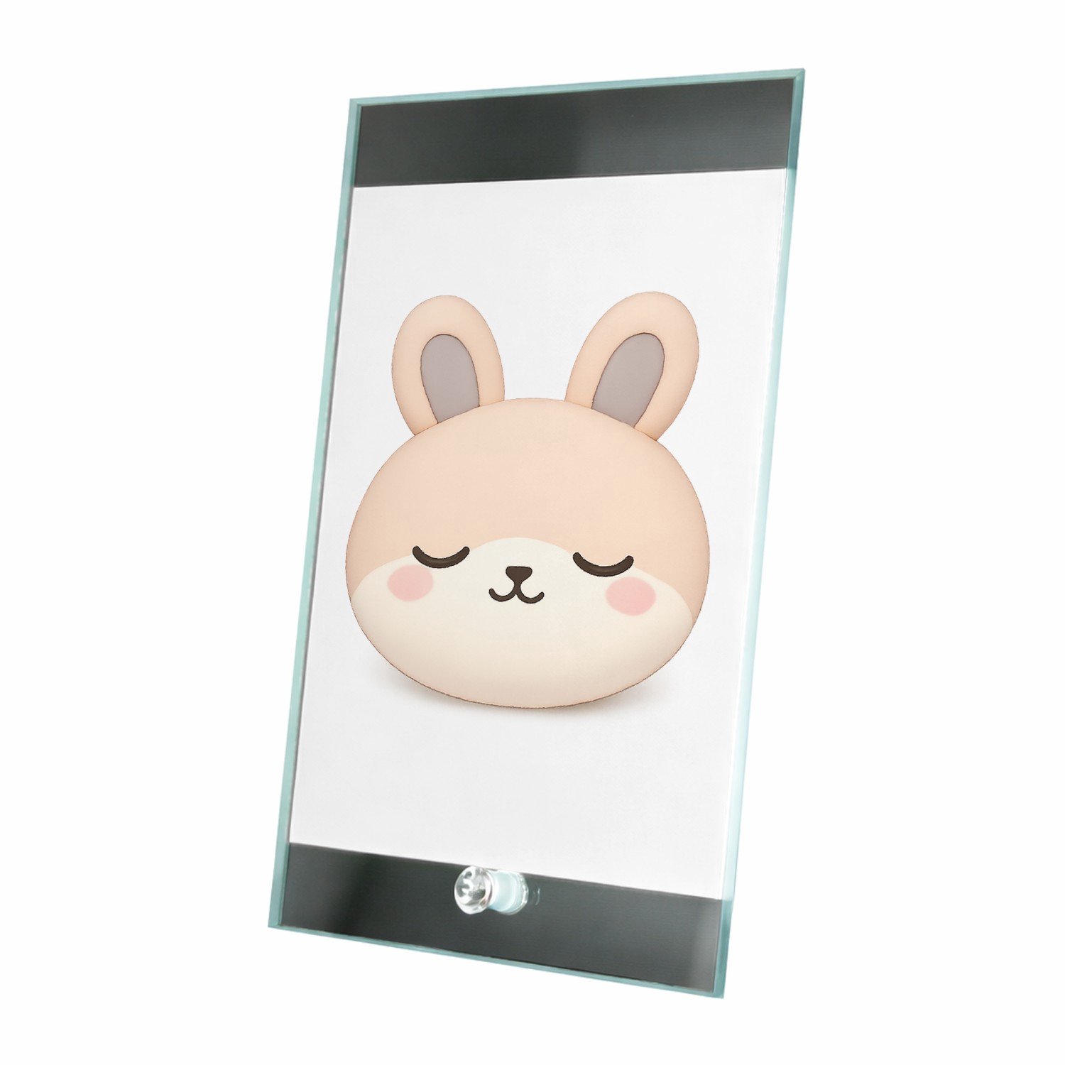 Mr Cadeautjes Glasframe 15 x 23 - design Een slaperige konijnenkop met ronde wangen en gesloten ogen | cadeau Wit