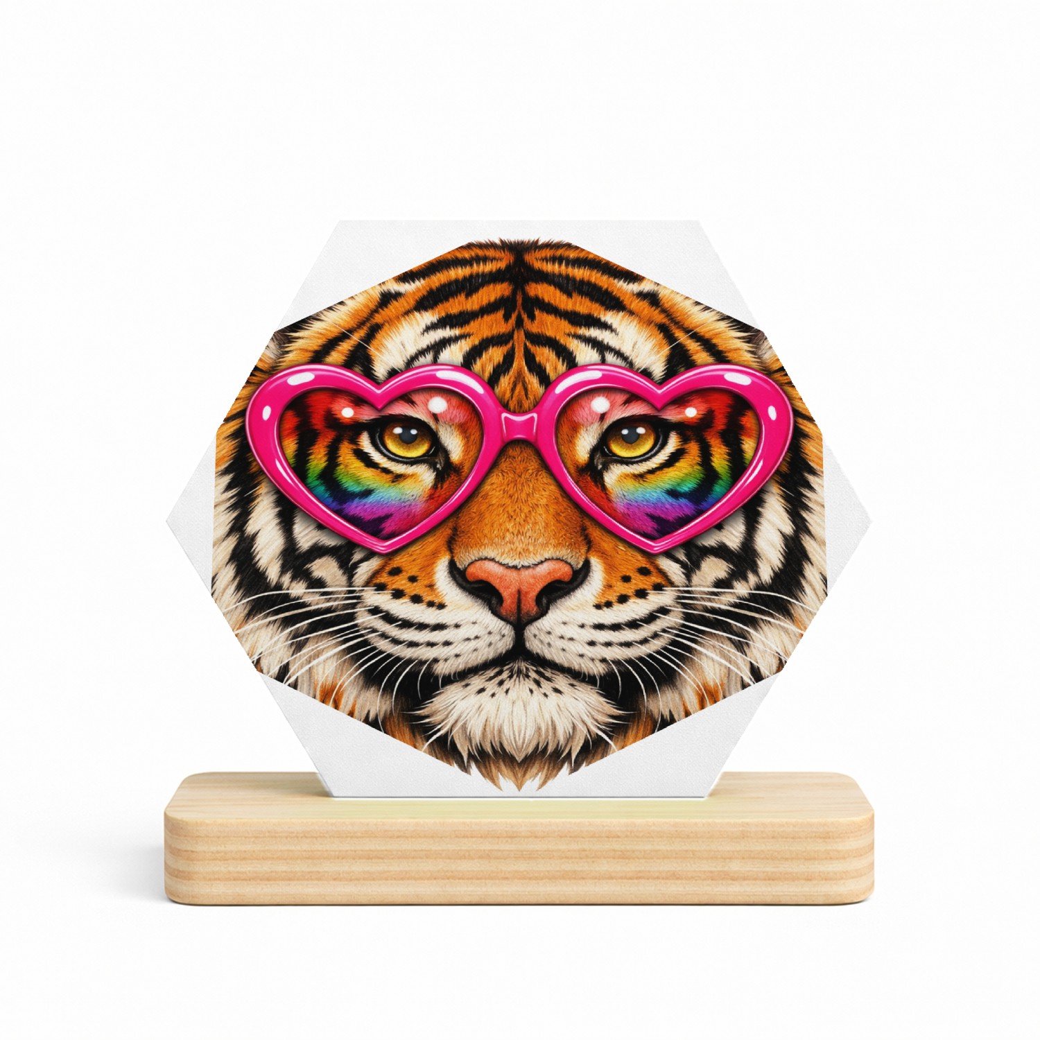 Mr Cadeautjes MDF fotolijst/inleg hexagon 14 x 13 - design Een expressief dierengezicht met een speelse, zelfverzekerde | cadeau Wit