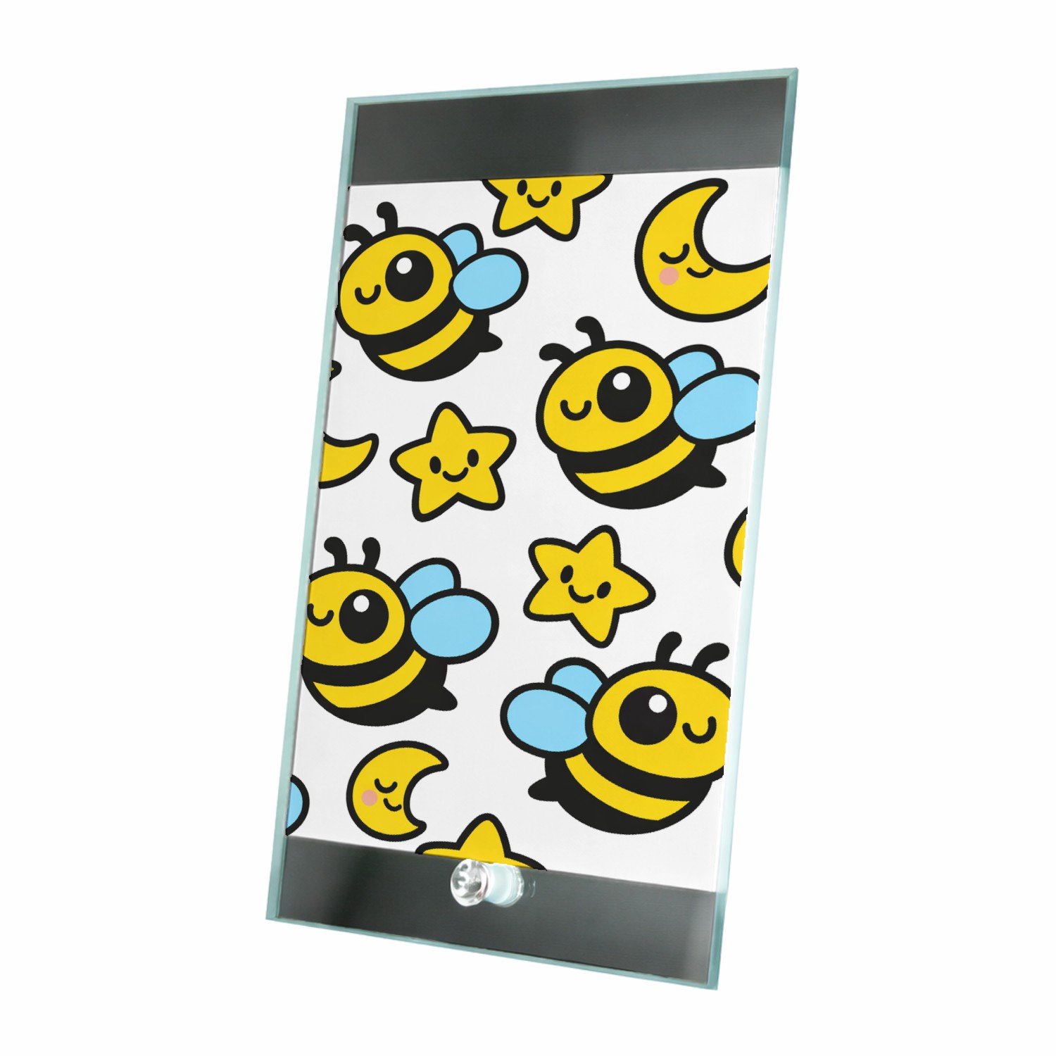 Mr Cadeautjes Glasframe 15 x 23 - design Een herhaalpatroon met blije kleine sterren en maantjes die | cadeau Wit