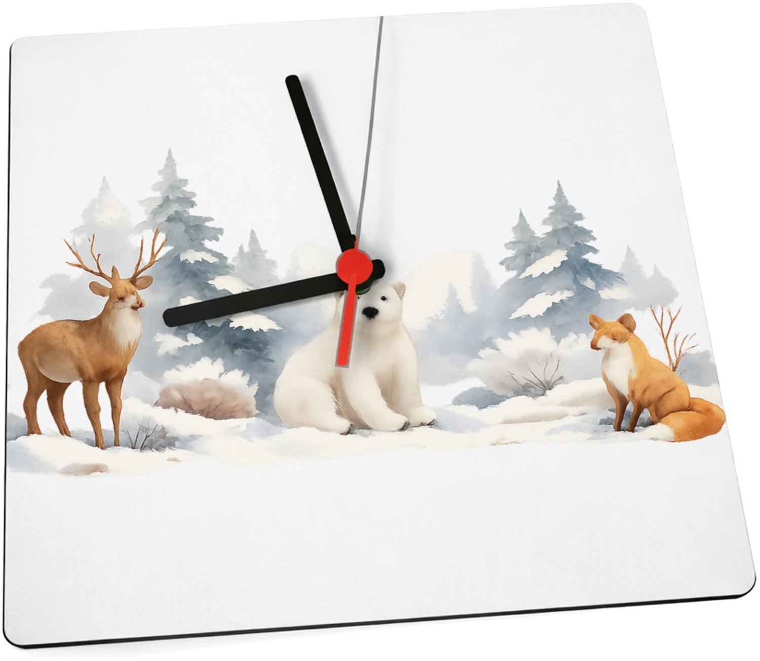 Mr Cadeautjes Klok 19 x 19 - design Een herfstbos-scène met een nieuwsgierige egel en paddenstoe | cadeau Wit