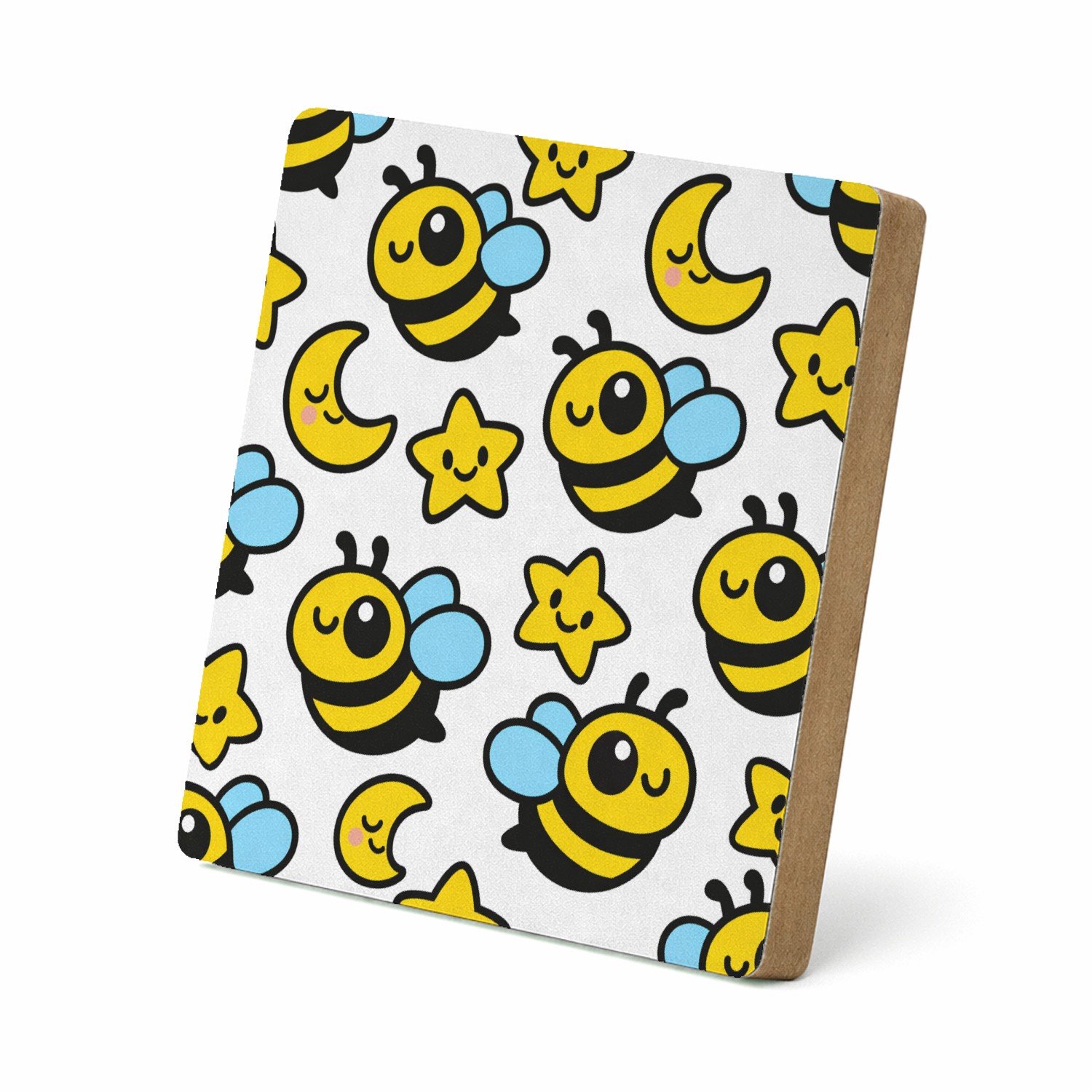 Mr Cadeautjes MDF staande fotolijst 15,2 x 15,2 - design Een herhaalpatroon met blije kleine sterren en maantjes die | cadeau Wit