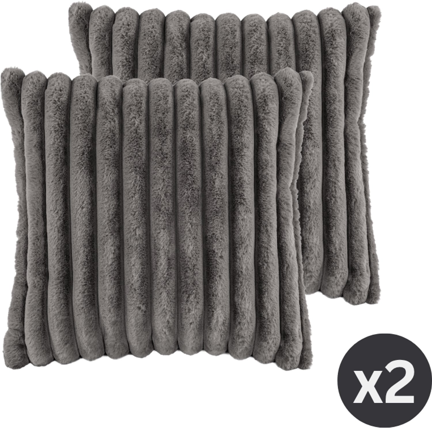 Tiseco HOME STUDIO - Kussen (gevuld) - RABBIT STRIPE FUR - 45x45 cm - 100% polyester - Grijs GREY