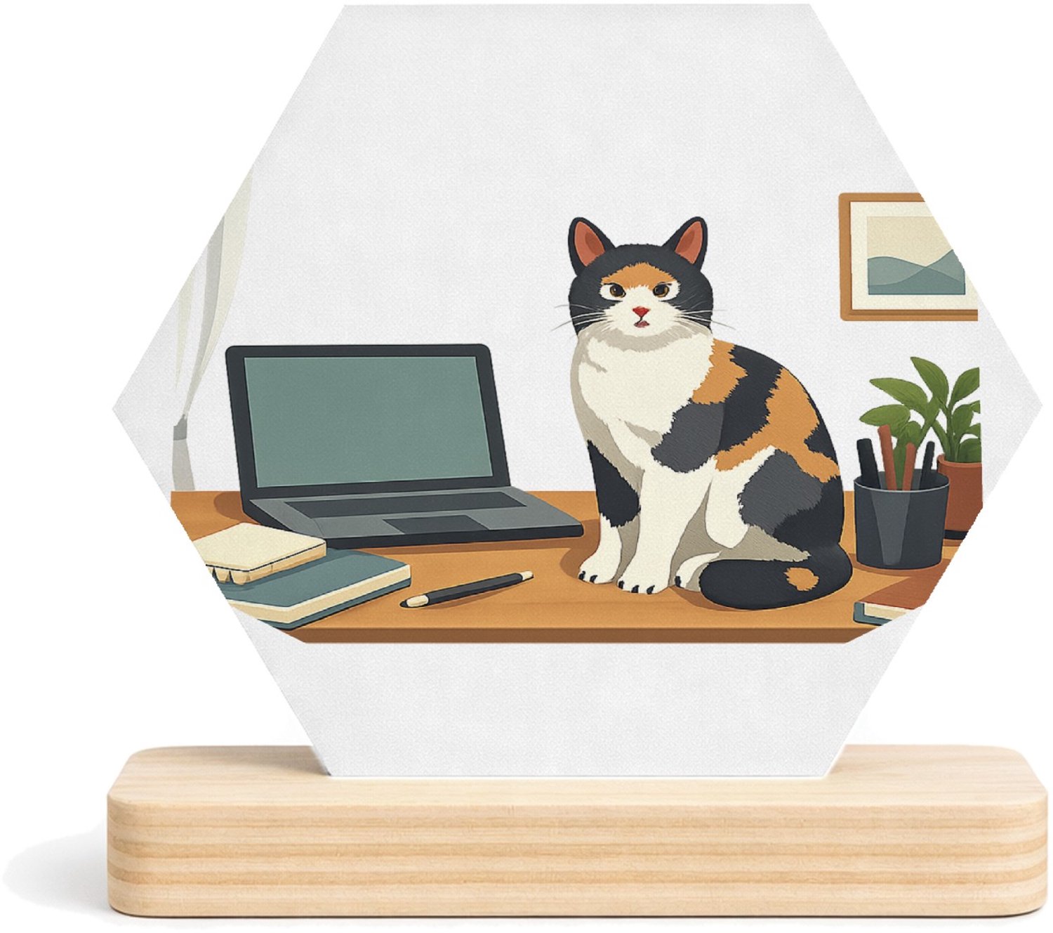 Mr Cadeautjes MDF fotolijst/inleg hexagon 14 x 13 - design Een eigenzinnige ‘ongewenste coworker’ scène in een rustige | cadeau Wit
