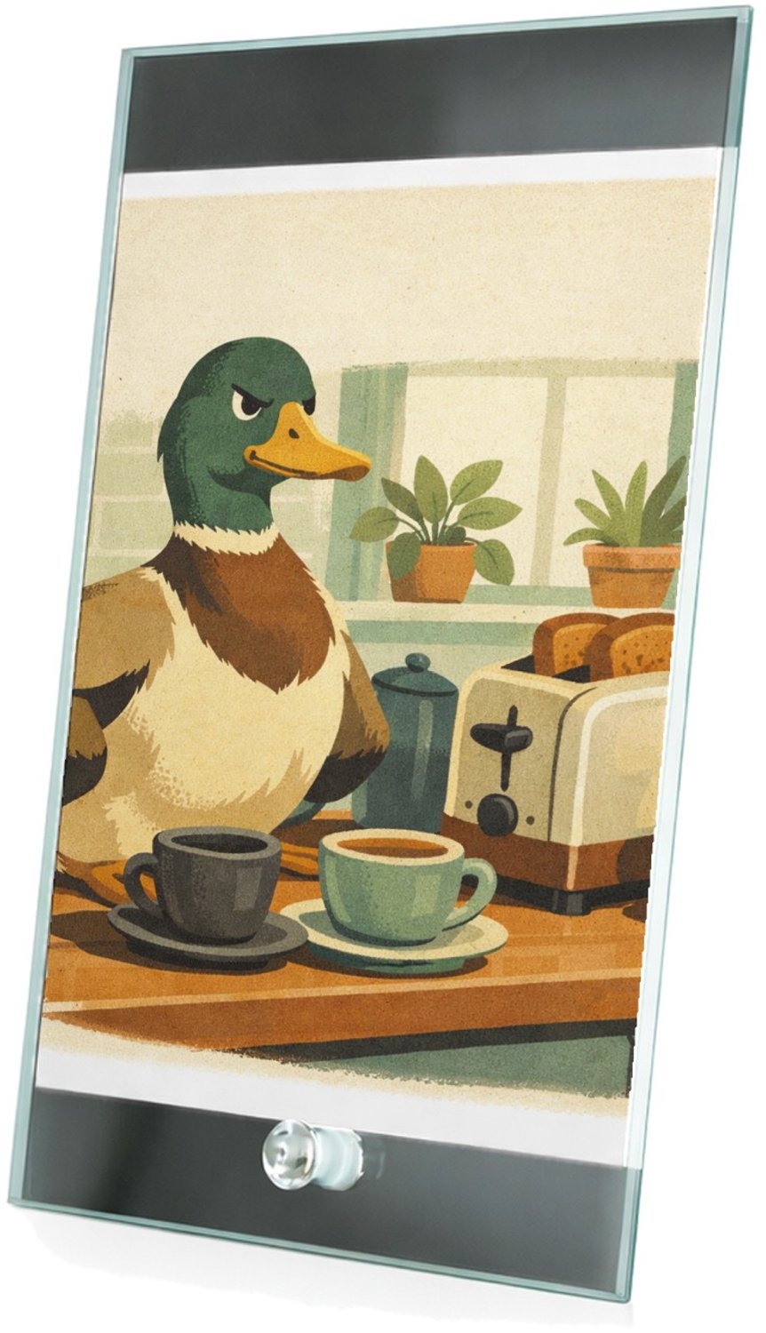 Mr Cadeautjes Glasframe 15 x 23 - design Een absurde huiselijke scène waarin een alledaags object zic | cadeau Wit