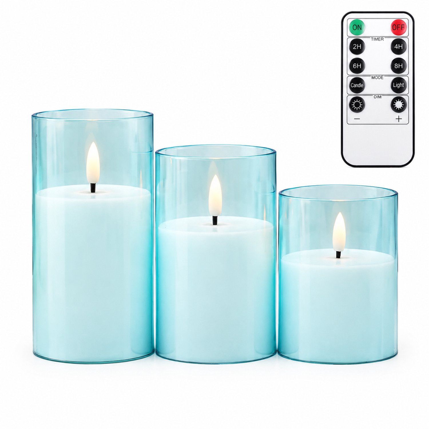 SWGOTA led kaarsen, 3 lichtblauwe cilindervormige kaarsen per doos, met afstandsbediening en timer, voor kerst- en bruiloftdecoratie