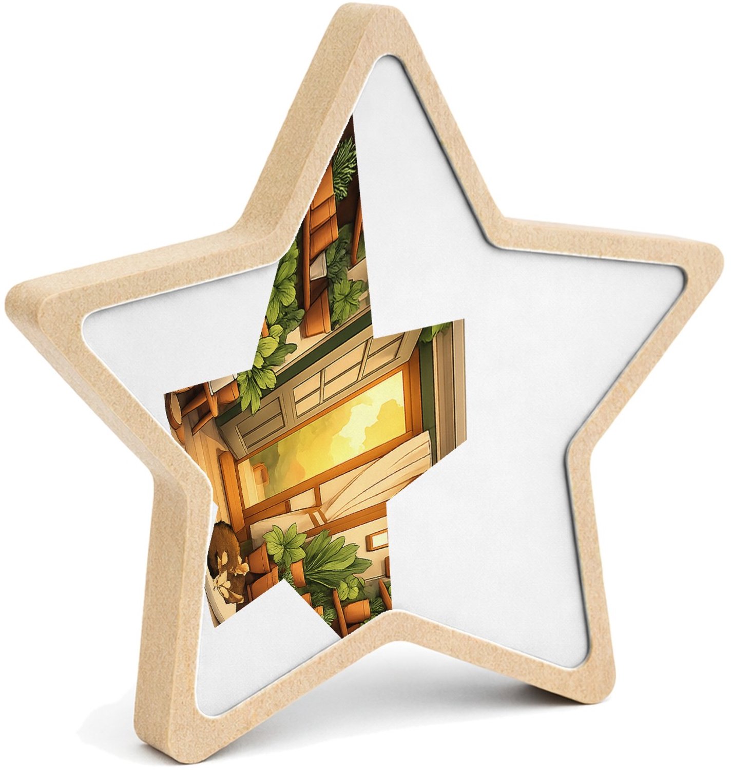 Mr Cadeautjes MDF fotolijst ster 14 x 13,5 - design Een serene nachttuin in een serre met maanlicht en zachte mi | cadeau Wit