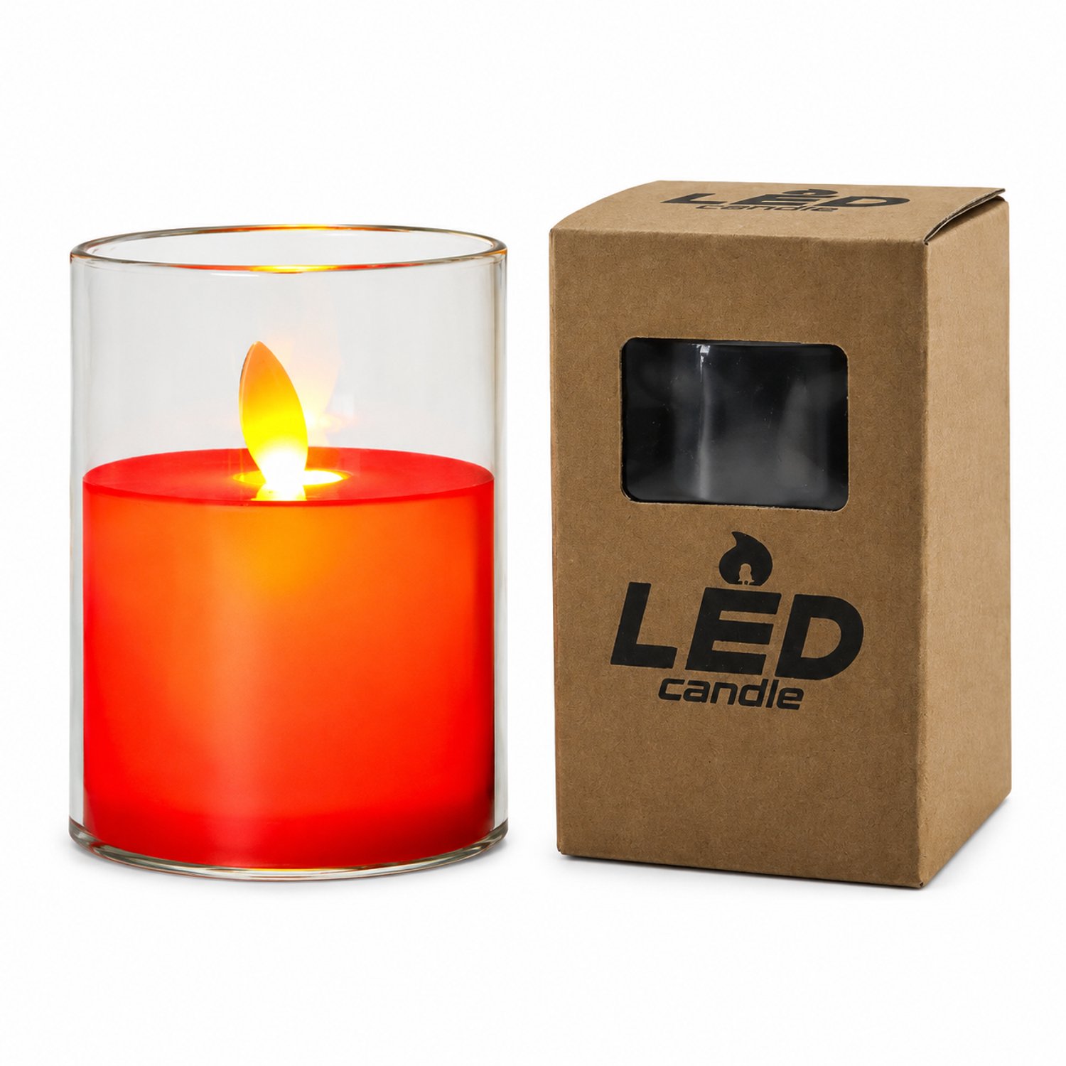SWGOTA led kaarsen - rode LED-kaars van 7,5 x 10 cm met bewegende vlam, transparante kap en warm licht, in doos, zonder batterijen Rood