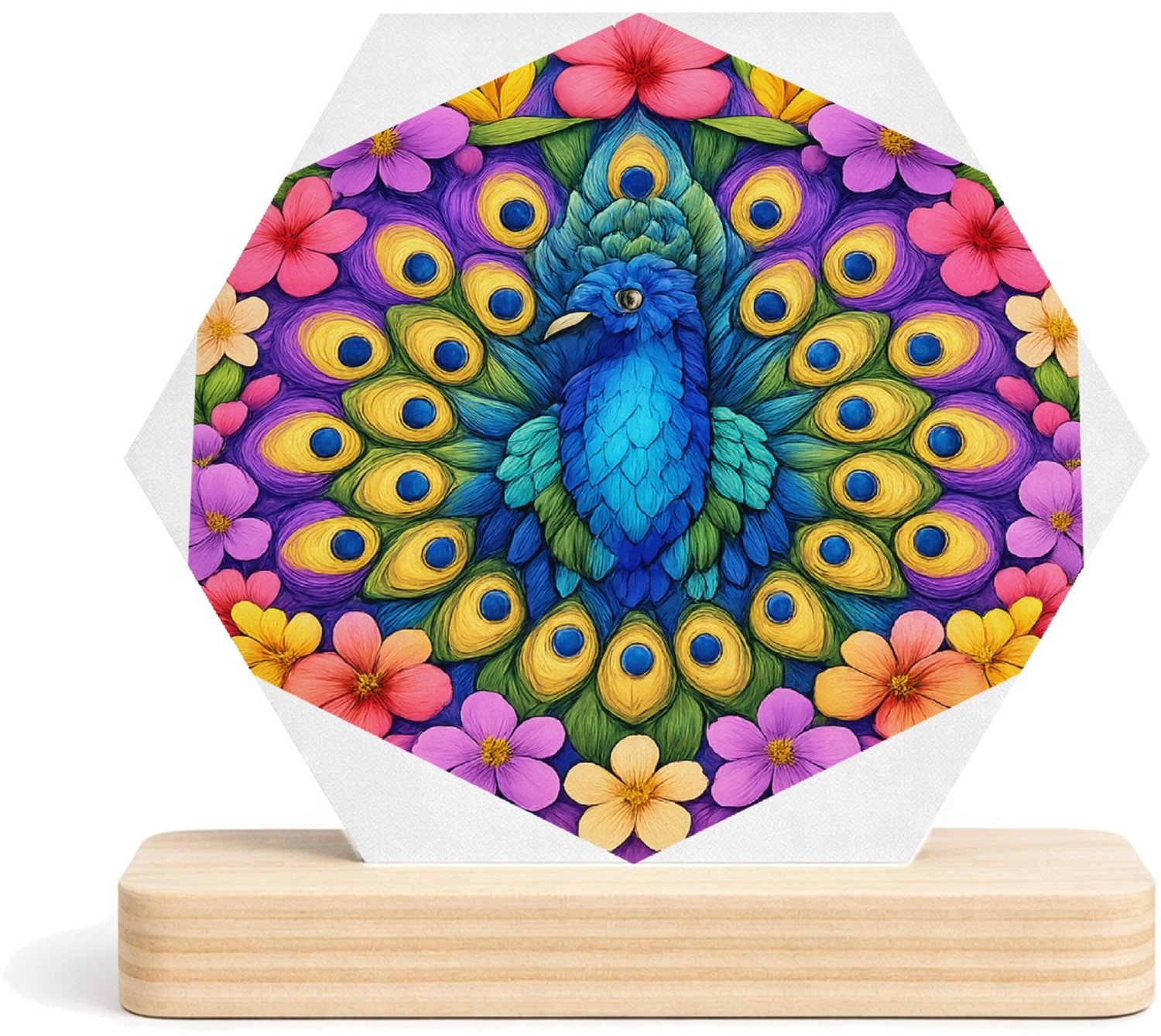 Mr Cadeautjes MDF fotolijst/inleg hexagon 14 x 13 - design Een majestueuze mandala van tropische bladeren en bloemen ro | cadeau Wit